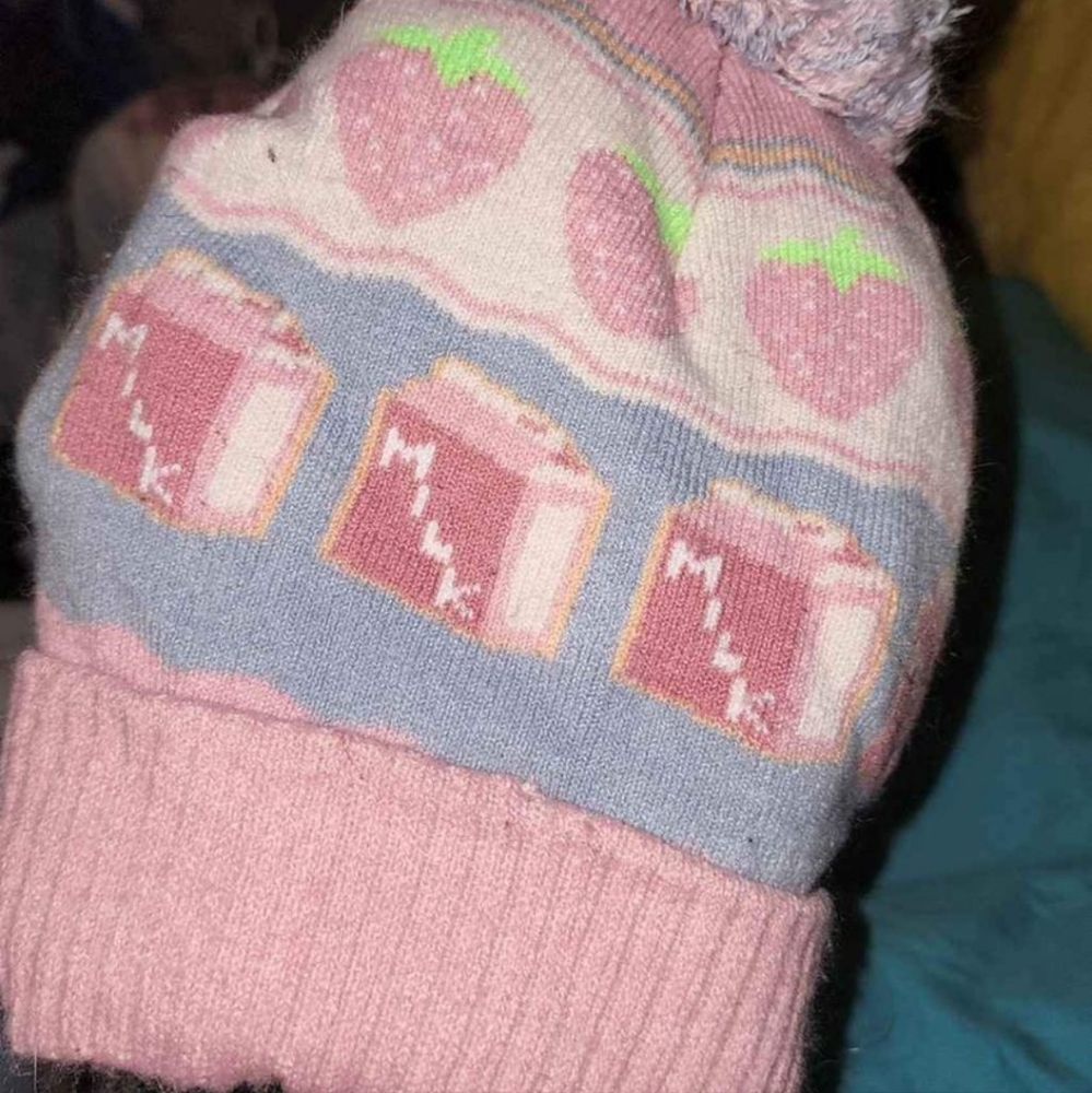 Strawberry milk beanie